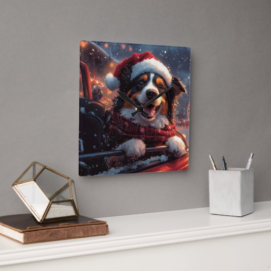 Australian Kelpie Dog Roller Onderzetter Christmas Vierkante Klok (Kantoor)