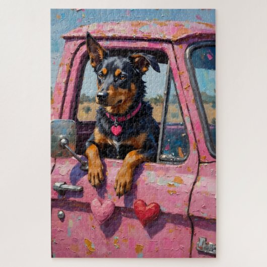 Australian Kelpie Dog Valentine's Day Pink Ute Legpuzzel (Verticaal)