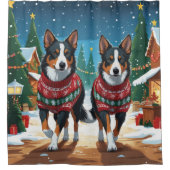 Australian Kelpie Dogs Christmas Snow Holiday Douchegordijn (Voorkant)