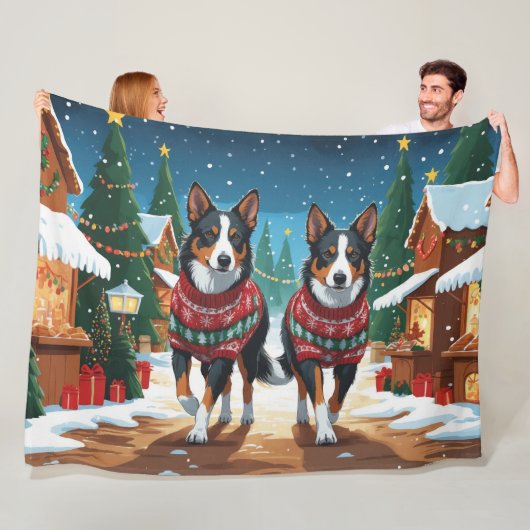Australian Kelpie Dogs Christmas Snow Holiday Fleece Deken (In situ)