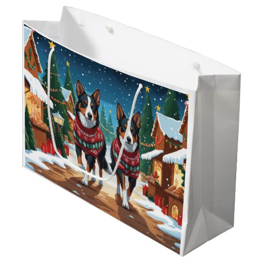 Australian Kelpie Dogs Christmas Snow Holiday Groot Cadeauzakje (Voorkant Gekanteld)