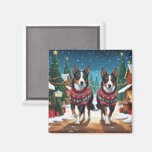Australian Kelpie Dogs Christmas Snow Holiday Magneet (Voorkant / Achterkant)