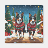 Australian Kelpie Dogs Christmas Snow Holiday Magneet (Voorkant)