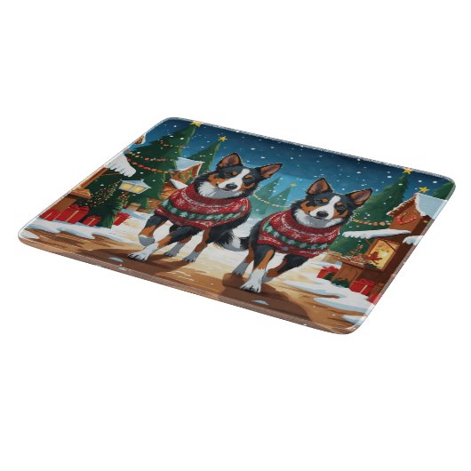 Australian Kelpie Dogs Christmas Snow Holiday Snijplank (Hoek)