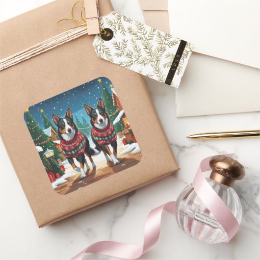 Australian Kelpie Dogs Christmas Snow Holiday Vierkante Sticker (Geschenken)