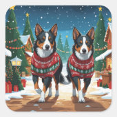 Australian Kelpie Dogs Christmas Snow Holiday Vierkante Sticker (Voorkant)