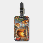 Australian Kelpie Fireplace with Christmas Lights Bagagelabel (Voorkant verticaal)