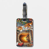 Australian Kelpie Fireplace with Christmas Lights Bagagelabel (Achterkant verticaal)