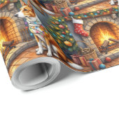 Australian Kelpie Fireplace with Christmas Lights Cadeaupapier (Rol Hoek)