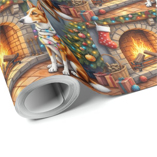 Australian Kelpie Fireplace with Christmas Lights Cadeaupapier (Rol Hoek)