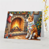 Australian Kelpie Fireplace with Christmas Lights Kaart (Gele Bloem)