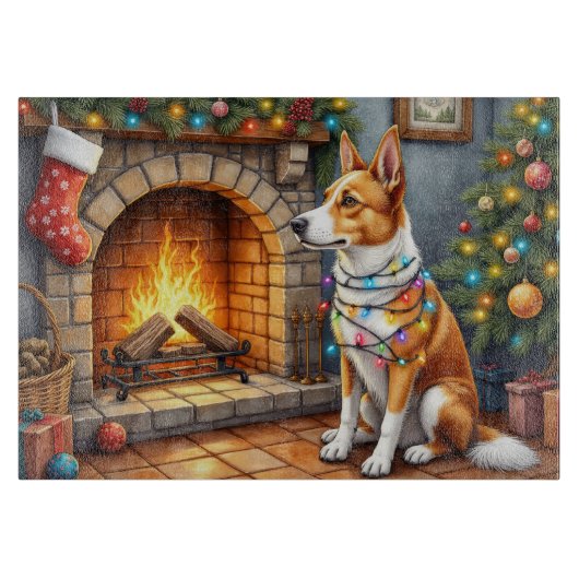 Australian Kelpie Fireplace with Christmas Lights Snijplank (Voorkant)