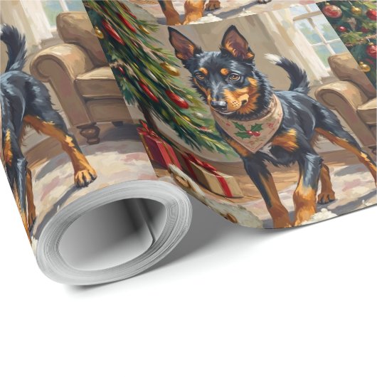 Australian Kelpie Herding Christmas Art Cadeaupapier (Rol Hoek)