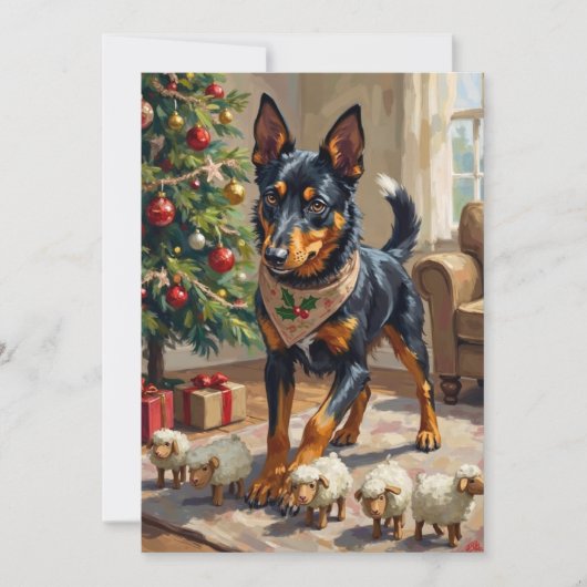 Australian Kelpie Herding Christmas Art Feestdagenkaart (Voorkant)