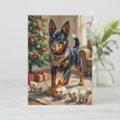 Australian Kelpie Herding Christmas Art Feestdagenkaart (Staand voorkant)