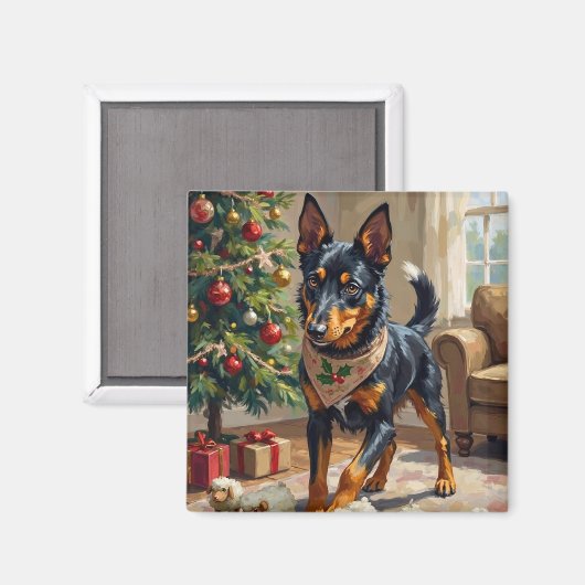 Australian Kelpie Herding Christmas Art Magneet (Voorkant / Achterkant)