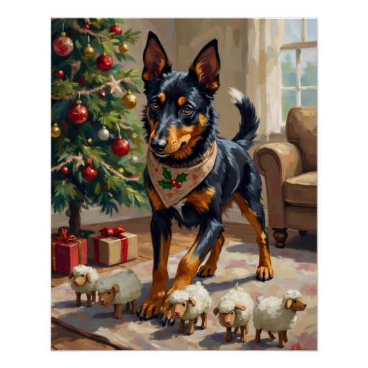 Australian Kelpie Herding Christmas Art Perfect Poster (Voorkant)