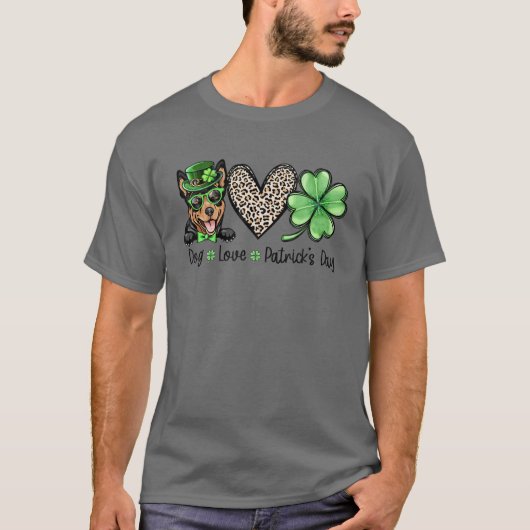 Australian Kelpie Love Leopard Shamrock St Patrick T-shirt (Voorkant)