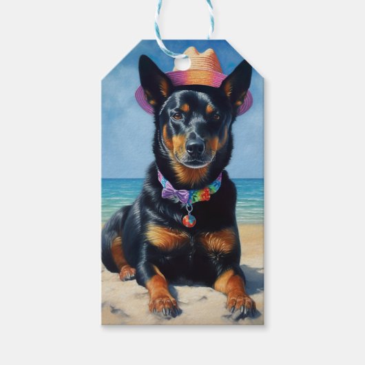 Australian Kelpie op het strand, hondenliefhebbers Cadeaulabel (Voorkant)