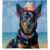 Australian Kelpie op het strand, hondenliefhebbers Douchegordijn (Voorkant)