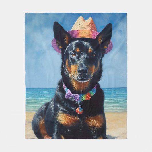 Australian Kelpie op het strand, hondenliefhebbers Fleece Deken (Voorkant)