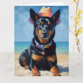 Australian Kelpie op het strand, hondenliefhebbers Kaart (Gele Bloem)