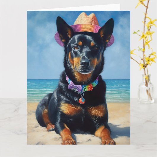 Australian Kelpie op het strand, hondenliefhebbers Kaart (Gele Bloem)