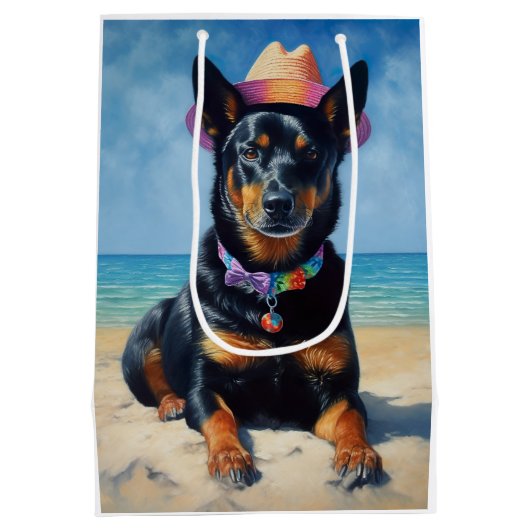 Australian Kelpie op het strand, hondenliefhebbers Medium Cadeauzakje (Achterkant)