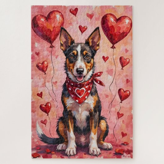Australian Kelpie Valentine Dog Art with Hearts Legpuzzel (Verticaal)