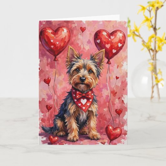 Australian Kelpie Valentine’s Day Dog with Hearts Kaart (Gele Bloem)
