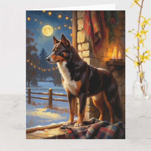 Australian Kelpie With Christmas Lights Holiday Kaart (Gele Bloem)