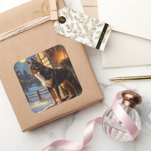 Australian Kelpie With Christmas Lights Holiday Vierkante Sticker (Geschenken)