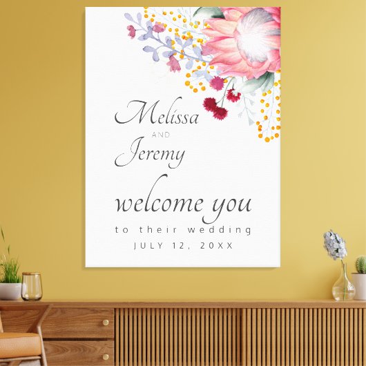 Australian King Protea Wedding Welcome Canvas Prin (Insitu (Woonkamer))