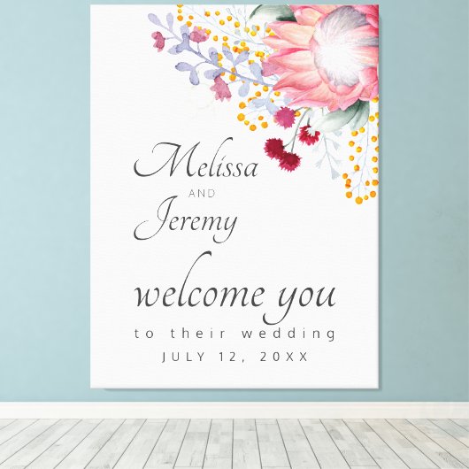 Australian King Protea Wedding Welcome Canvas Prin (Insitu (Houten vloer))