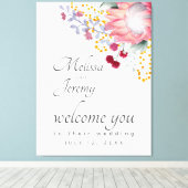 Australian King Protea Wedding Welcome Canvas Prin Afdruk (Insitu (Houten vloer))