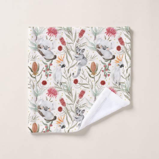 Australian Koala Cockatoos Proteas Natuur Pattern Bad Handdoek (Wasdoekje)