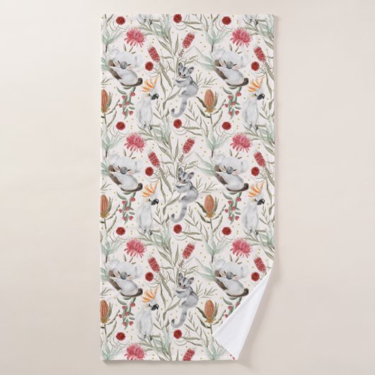 Australian Koala Cockatoos Proteas Natuur Pattern Badhanddoek (Badhanddoek)