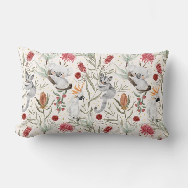Australian Koala Cockatoos Proteas Natuur Pattern Kussen (Voorkant)