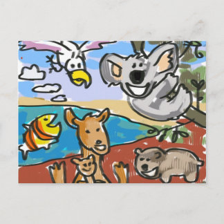 Australian Koala Wombat Kangaroo Boy Girl Briefkaart
