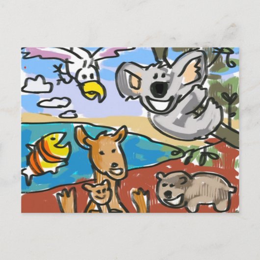 Australian Koala Wombat Kangaroo Boy Girl Briefkaart (Voorkant)