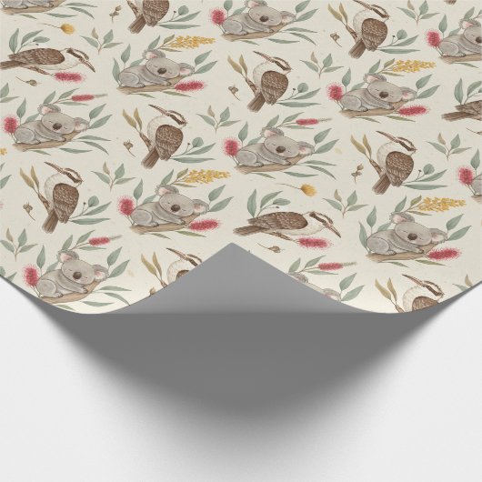 Australian Koalas, Kookaburras and Native Flora Cadeaupapier (Hoek)