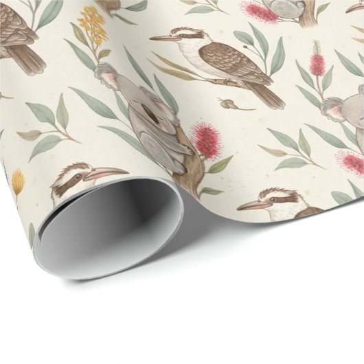 Australian Koalas, Kookaburras and Native Flora Cadeaupapier (Rol Hoek)