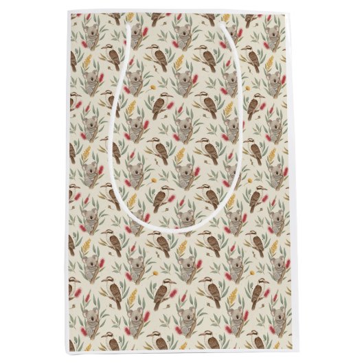 Australian Koalas, Kookaburras and Native Flora Medium Cadeauzakje (Voorkant)