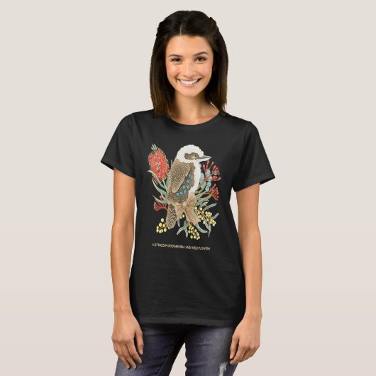 Australian Kookaburra and Wildflowers T-shirt (Voorkant volledig)