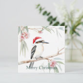 Australian Kookaburra Santa hat Merry Christmas Feestdagenkaart (Staand voorkant)