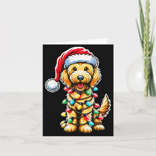 Australian Labradoodle Christmas Tree Xmas Santa L Kaart (Voorkant)
