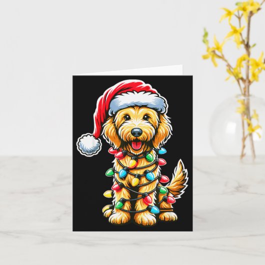Australian Labradoodle Christmas Tree Xmas Santa L Kaart (Gele Bloem)