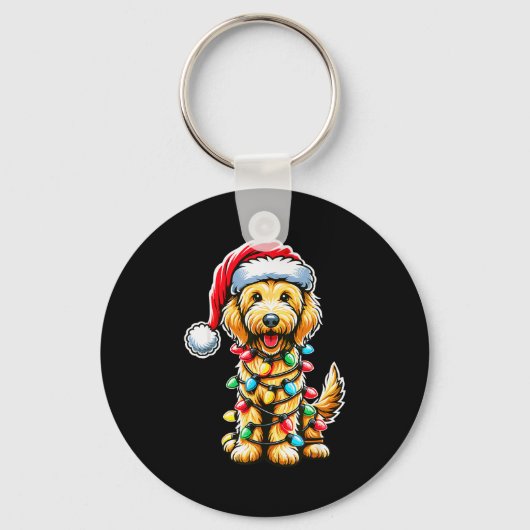Australian Labradoodle Christmas Tree Xmas Santa L Sleutelhanger (Voorkant)