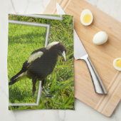 Australian Magpie Bird Popout Art, Theedoek (Quarter Fold)