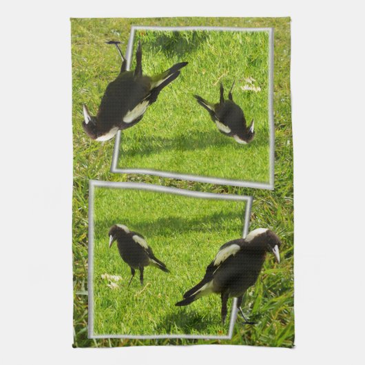 Australian Magpie Bird Popout Art, Theedoek (Verticaal)